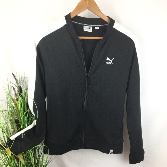 Puma Black & White Zip Up Long Sleeve Sport Jacket M - Picture 3 of 9